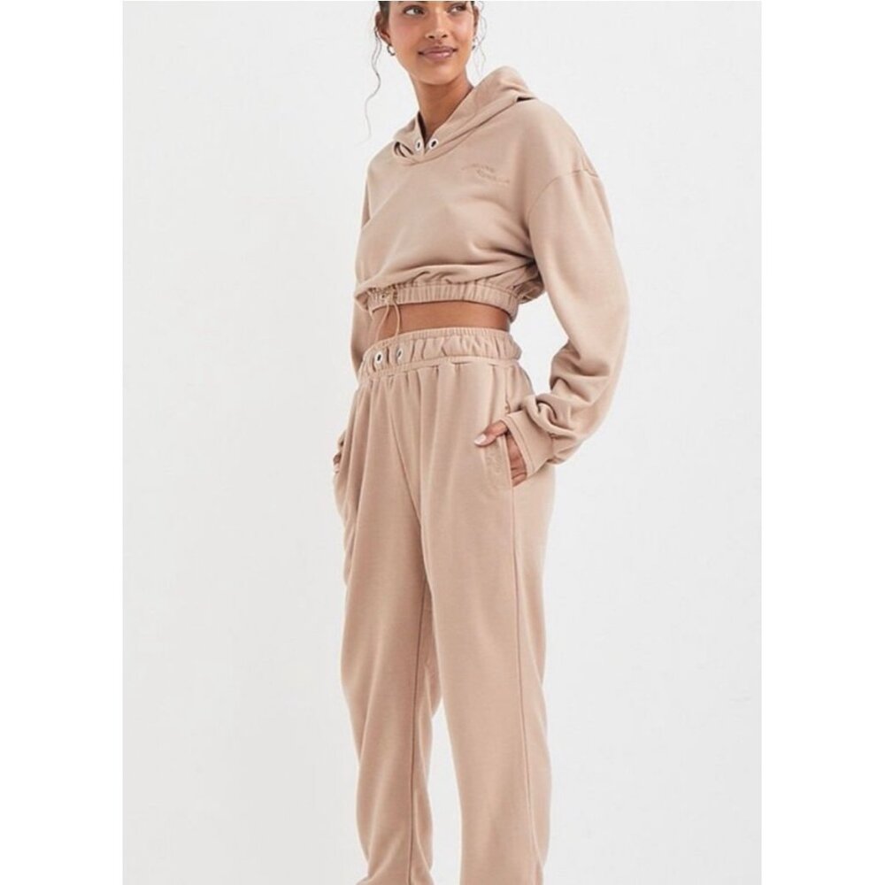 NWT For Love & Lemons L Ellie Victoria’s Secret Hoodie Jacket Beige Cropped